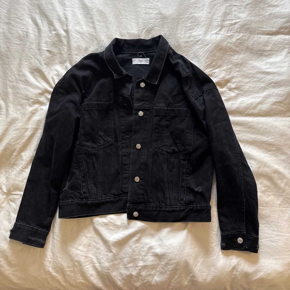 Mango distressed black denim jacket